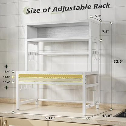 EnHomee 4-Tier Microwave Stand for Kitchen Storage, White | 205 lb Capacity, Adjustable Kitchen Shelves with 9 Hooks & Cutting Board Rack - color: White