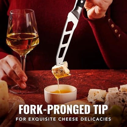 Cutluxe Cheese Knife – 5" Cheese Knife Slicer for Soft and Hard Cheese – Pronged, Serrated & Non Stick Blade – High Carbon German Steel, Full Tang & Ergonomic Handle Design – Artisan Series - size: Cheese Knife