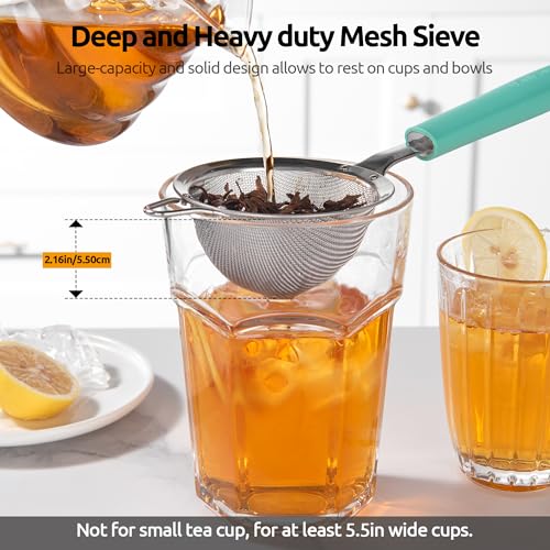 U-Taste Small Fine Mesh Strainer: 18/8 Stainless Steel 3.35in 30 Mesh Kitchen Food Sieve with Sturdy Riveted Silicone Handle, Heavy Duty Deep Handheld Metal Colander for Tea, Juice (Aqua Sky) - color: (1) Aqua Sky, size: S-3.35in