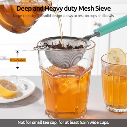 U-Taste Small Fine Mesh Strainer: 18/8 Stainless Steel 3.35in 30 Mesh Kitchen Food Sieve with Sturdy Riveted Silicone Handle, Heavy Duty Deep Handheld Metal Colander for Tea, Juice (Aqua Sky) - color: (1) Aqua Sky, size: S-3.35in