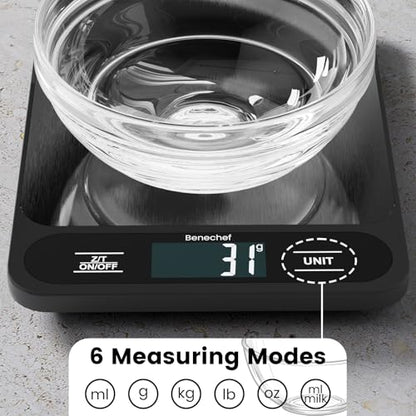Food Scale, 22lb Ultra-Thin Digital Kitchen Scale, 1g/0.05oz Accuracy Ideal for Baking, Cooking, and Weight Loss Features 6 Measurement Units and LCD Display,Black,Easy to Clean, Batteries Included