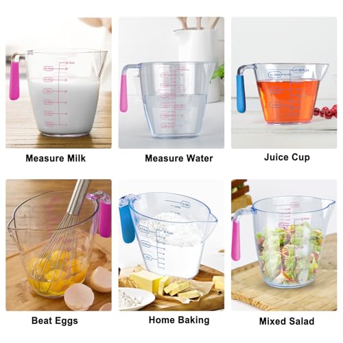 Liquid Measuring Cups with Spout 3 Pcs Stackable Plastic Liquid Measuring Cups with ML OZ Scale, BPA Free Clear Measuring Cup with Non-Drip Spout & Silicone Handle for Kitchen Cooking Baking
