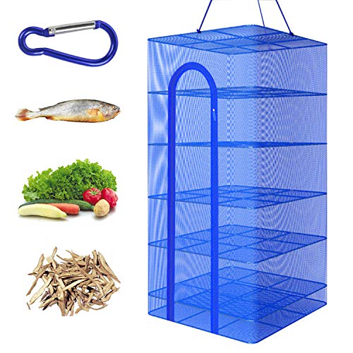 Hwayslon Hanging Drying Net Foldable Drying Rack Net Dryer 19.7"x19.7"x37.4" 6 Layer Folding Fish Mesh Collapsible Dry Net with Zippers for Fish Vegetables Drying Seeds Fruit Herb