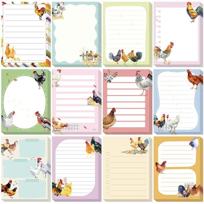 Chiisong 12 Pads Chicken Sticky Notes Cute Sticky Notes 3x4 Roosters Gifts for Women Chicken Funny Memos Animals Notepad Office Supplies Christmas Small Gifts - style: Chicken
