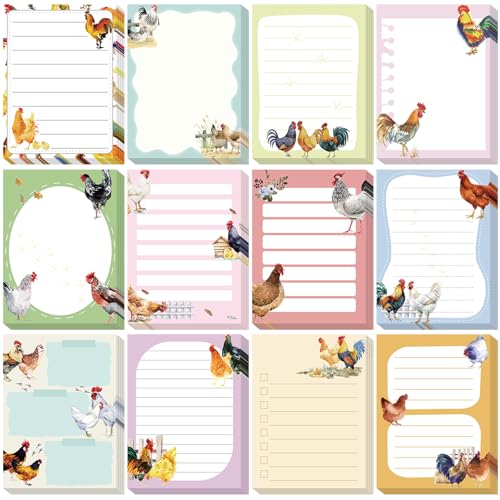Chiisong 12 Pads Chicken Sticky Notes Cute Sticky Notes 3x4 Roosters Gifts for Women Chicken Funny Memos Animals Notepad Office Supplies Christmas Small Gifts - style: Chicken