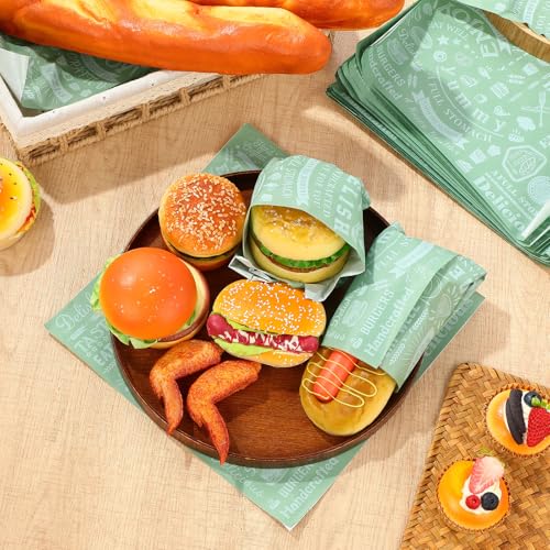 Outus 600 Pcs 12 x 12 Inch Deli Wax Paper Sheets Grease Resistant Tray Basket Liners Newsprint Paper Water and Grease Proof Sandwich Wrapping Square Hot Dog Wrapper for Food Baking (Sage Color) - color: Sage Color