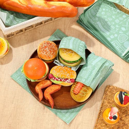 Outus 600 Pcs 12 x 12 Inch Deli Wax Paper Sheets Grease Resistant Tray Basket Liners Newsprint Paper Water and Grease Proof Sandwich Wrapping Square Hot Dog Wrapper for Food Baking (Sage Color) - color: Sage Color