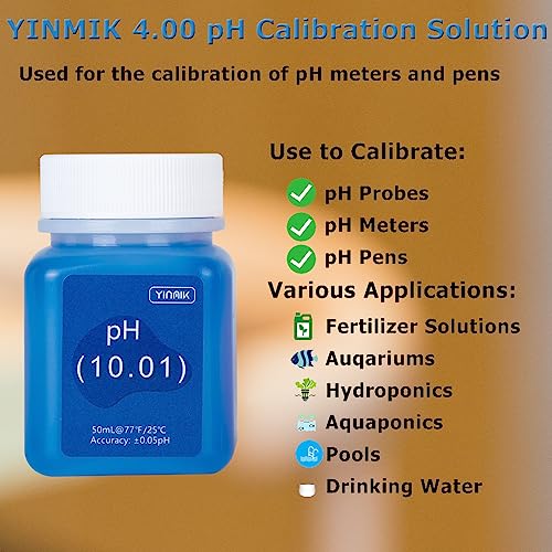 YINMIK pH Meter Calibration Solution Kit(4.00,7.00&10.01) with pH Electrode Storage Solution Kit,3 Bottles pH Calibration Buffer Solution and 2 bottels KCL pH Probe Solution for pH Meters