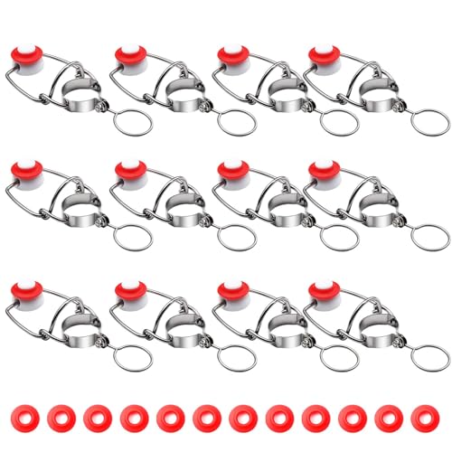 FERRODAY 12PCS Swing Top Glass Bottle Caps Flip Top Bottle Cap Beer Bottle Airtight Lids with 12Pcs Replacement Silicone Gaskets, 18mm Leakproof Easy Swing Top Stopper Fits 8/17.5/26/35oz Beer Bottle - size: 12 count in 1 package