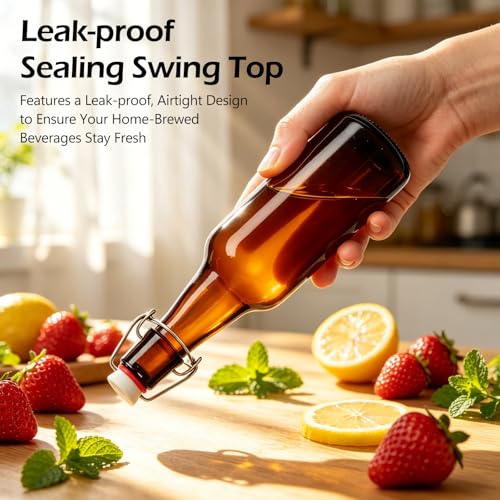 KEYWING 12oz Amber Swing Top Glass Bottles, 12 Pack Beer Bottles with Airtight Lids, Flip Top Glass Bottles for Kombucha, Fermentation, Vanilla Extract, Ginger Beer, Kefir, Wine, Liqueur - size: 12oz 12 pack