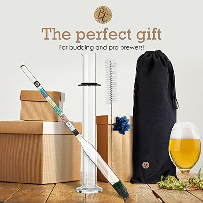 Brewer's Elite Hydrometer - for Home Brew Beer, Wine, Mead and Kombucha - Deluxe Triple Scale Set, Hardcase and Cloth - Specific Gravity ABV Tester (Hydrometer & Glass Test Jar Kit) - size: Hydrometer & Glass Test Jar Kit