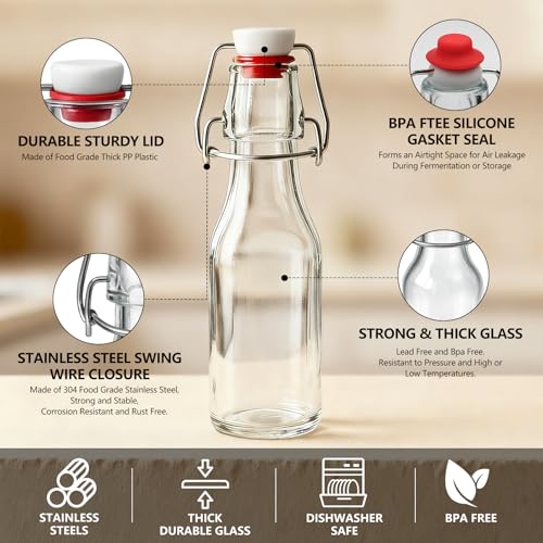 Ruckae 12 Pack 8.5oz Swing Top Glass Bottles with Lids Kombucha Coquito Flip Top Glass Bottle for Syrup Vanilla Extract Brew Beer Kefir Air Tight Bottles for Gift (8.5 oz 12 pack) - size: 8.5 oz 12 pack