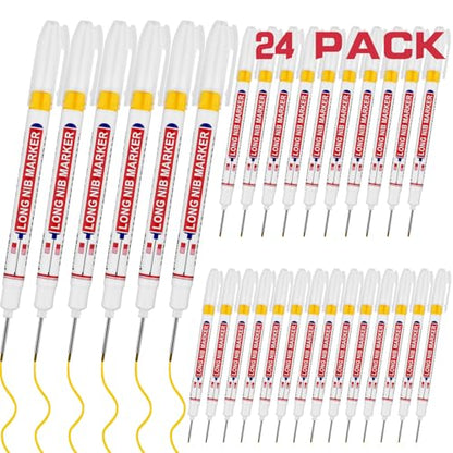 24 PCS Long Head Deep Hole Marker Pens,20mm Long Nib Marker,Longs Nose Markers,Waterproof Construction Markers Marking Tool,Permanent Marker Carpenter Ink marker Pens,Metal marking Pens,Yellow - color: 24PCS-20MM Yellow