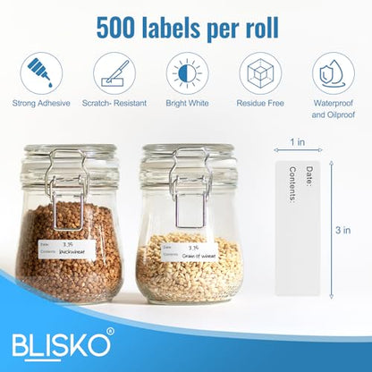 500 Pcs Freezer Labels, 1 x 3 Inch Refrigerator Food Label Stickers, No Residue, Easy Peel Off, Water & Oil Resistant, Labels for Food, Freezer Bags, Jars, and Containers - size: 500 Pcs Printed Labels (1 x 3 Inch)