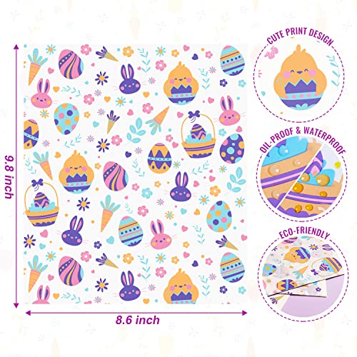 100 Pcs Easter Wax Paper for Food, Waterproof Oil-proof Parchment Paper Sheets, Wax Paper Sheets Deli Paper Sandwich Wrap Candy Cookies Wraps with Rabbit Egg Flowers Pattern for Kitchen Handmade Food - color: Easter Egg