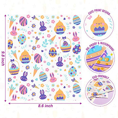 100 Pcs Easter Wax Paper for Food, Waterproof Oil-proof Parchment Paper Sheets, Wax Paper Sheets Deli Paper Sandwich Wrap Candy Cookies Wraps with Rabbit Egg Flowers Pattern for Kitchen Handmade Food - color: Easter Egg