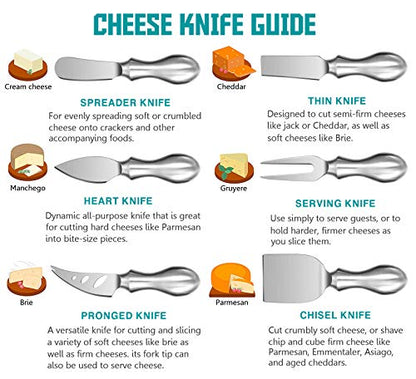 WoneNice Cheese Knife Set, 6-Piece Stainless Steel Knives for Charcuterie, Gift for Wedding Housewarming Christmas