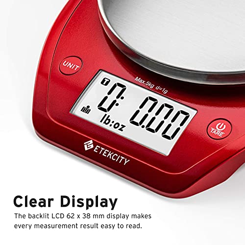 Etekcity 0.1g Food Kitchen Scale, Bowl, Digital Grams and Ounces for Weight Loss, Dieting, Baking, Cooking, and Meal Prep, 11lb/5kg, Stainless Steel Red - color: Chili Red, size: 11lb