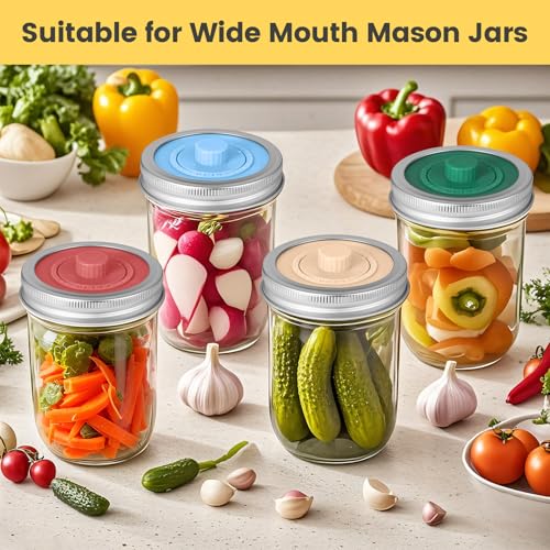 Original Patented Airlock Fermentation Lids for Wide Mouth Mason Jars, Fermenter Caps, Fermentation Kit for Sauerkraut & Pickle Kit, One Way Waterless Airlock Valve - BPA-Free (Jar Not Included) - size: Wide Mouth