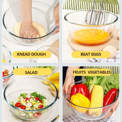 5 Quart Deep Big Glass Bowl with Lid,10 Inch Large Glass Mixing Bowl for Sourdough Bread Kitchen Salad Bread Storage, For Prepping, Marinating & Brining Kimch (clear) - color: Clear