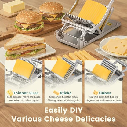 Huanyu Commercial Cheese Slicer Butter Cutter with 316 Stainless Steel Wire 3/8 IN&3/4 IN Blades Replaceable Block Cheese Cutting Board Aluminum Alloy Body Home&Restaurant Kitchen Cooking Baking Tool
