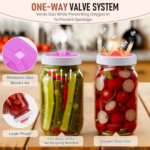 4PCS Mason Jar Fermentation Lids with 4PCS Plastic Mason Jar Rings | 4 colors, 1–31 date dial with a rotatable arrow handle, Air release, Value combo