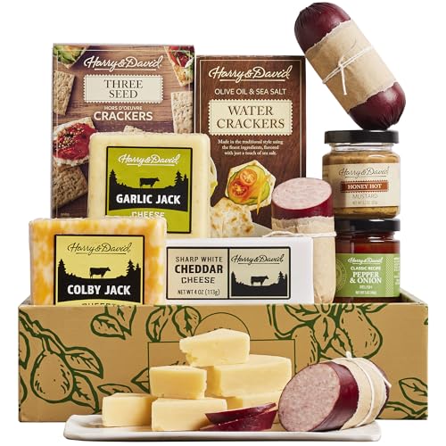 Harry & David Grand Meat And Cheese Gift Box, Food Gift Basket For All Occasions, Charcuterie Platter With 4 Cheese Blocks, 4 Sausages, 2 Sets Of Crackers, Relish & Honey Mustard Sauces - style: Grand