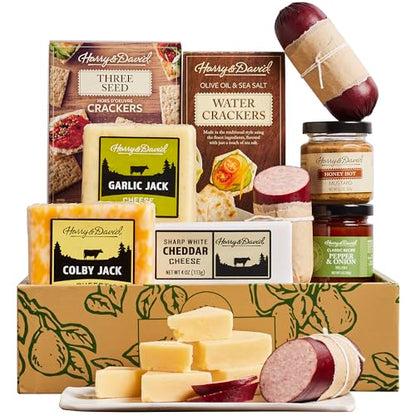 Harry & David Grand Meat And Cheese Gift Box, Food Gift Basket For All Occasions, Charcuterie Platter With 4 Cheese Blocks, 4 Sausages, 2 Sets Of Crackers, Relish & Honey Mustard Sauces - style: Grand