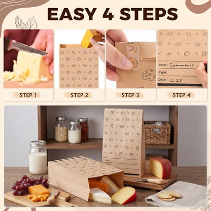 MotiMind 30 Packs Cheese Storage Bags for Refrigerator 10.6 x 6 Inches Cheese Paper Bags, Sandwiches, Wrapping (Yellow)