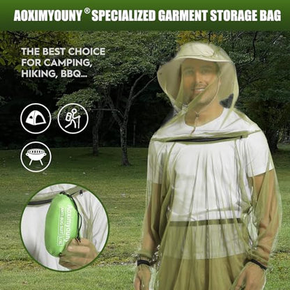 Premium Mosquito Suit-Jacket With Hood/Pants/Mitts/Gift Bag/Tape Measure-Full Body Protection Bugs Clothes - color: Green No Sun Hat, size: Large-X-Large