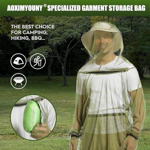Premium Mosquito Suit-Jacket With Hood/Pants/Mitts/Gift Bag/Tape Measure-Full Body Protection Bugs Clothes - color: Green With Sun Hat, size: Small-Medium