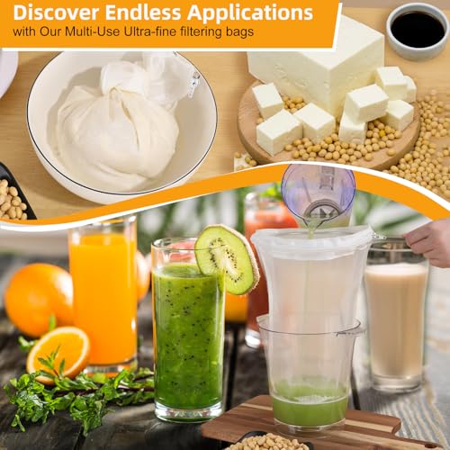 5 Pcs Premium Ultra Fine Mesh Strainer Bags with Stainless Steel Handle, Reusable Nut Milk Bags, Cheese Cloths for Straining Juice, NutMilk, Coffee, Thai Tea, Yogurt and Soup (Medium) - size: Medium