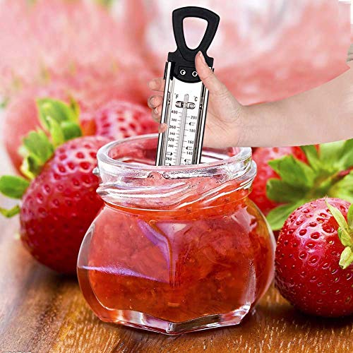 Stainless Steel Candy & Deep Fry Thermometer with Pot Clip & Handle - Analog Sugar Thermometer for Candy Making, Jam, Syrup, Oil, Chocolate, Brewing - Kitchen Cooking Food Thermometer - size: Sugar Thermometer-11.8 Inch