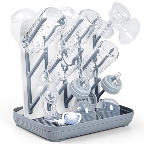 Termichy Baby Bottle Drying Rack: Large Vertical Bottle Dryer Rack Holder - Space Saving Standing Drying Rack for Baby Bottles and Pump Part Cleaning (Gray) - color: Gray