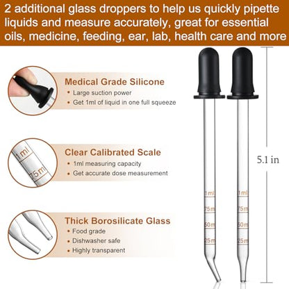4 Pack, 100ml Dropper Bottles with 2pcs Glass Pipettes(1ml) - Essential Oils Bottles for Health, Personal Care & Beauty - 3.4oz Thick Dark Amber Glass Tincture Bottle with Eye Droppers, Leakproof - style: Plus 2 Graduated Pipettes