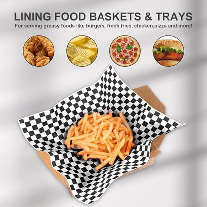 100pcs Deli Paper Sheets 12x12", Premium Food Basket Liners, Grease Resistant Wax Paper Sheets for Food, Classic Checkered Sandwich Wrapping Paper (Black & White Checkered) - color: Black & White Checkered