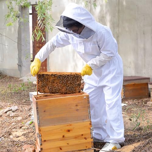 Bee Suit with Veil Hood and Sheepskin Gloves Sting Proof Beekeeping Suit for Men Women Full Body Ventilated Fabric(Medium) - size: Medium