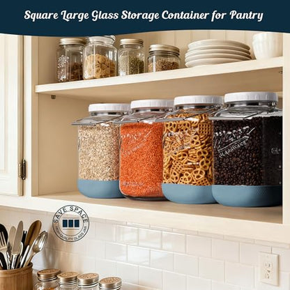 2 Pack 1.5 Gallon Glass Jar With Airtight Lid, Large Mason Jars Wide Mouth with Scale Marks, Big Glass Storage Containers with Heavy-duty Handles & Non-slip Bases - for Flour, Pickling (192Oz