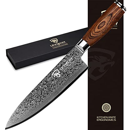Damascus Chef's Knife 8 inch Professional Handmade Damascus Stainless Steel Kitchen Knife, Superb Edge Retention, Stain & Corrosion Resistant, Ergonomic PAKKA Wood Handle - color: 8" Damascus Professional Chef Knife