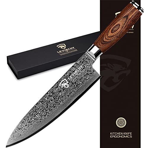 Damascus Chef's Knife 8 inch Professional Handmade Damascus Stainless Steel Kitchen Knife, Superb Edge Retention, Stain & Corrosion Resistant, Ergonomic PAKKA Wood Handle - color: 8" Damascus Professional Chef Knife