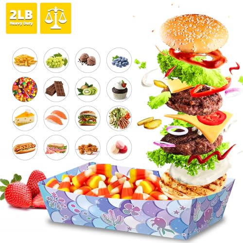 No Folding Required 100 Pack 2 Lb Mermaid Paper Food Trays Mermaid Plates Birthday Party Supplies Cartoon Themed Nacho Trays Paperboard Mermaid Hot Dog
