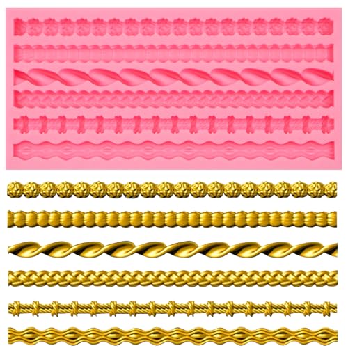Hemp Rope Knot Silicone Molds, Knitting Bead Pearl Cake Border Chocolate Molds, Spiral Wave Pattern Shaped Fondant Molds for Cake Decoration Cupcake Topper Gum Paste Clay Resin(6 Cavity) - color: pink(M18)
