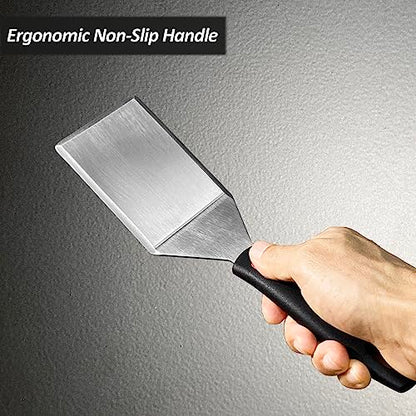 Small Spatula for Cast Iron Skillets, Full Tang silicone Handle, Heat Resistant, Commercial Grade Heavy Duty Turner, Press Burger Spatula Turner for Flipper, Cooking, Serving, 2.7" Wide - size: 2.7" x 3.7"