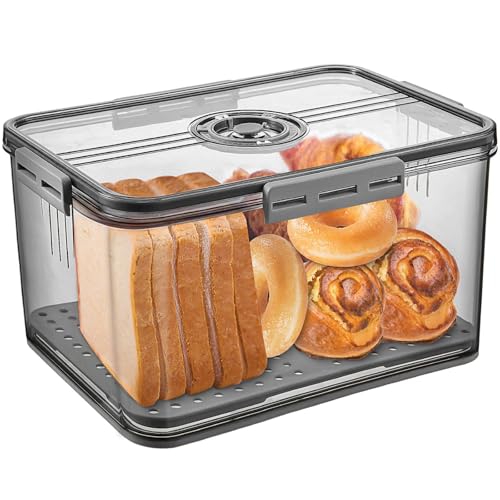 Gifhomfix Bread Box Bread Boxes for Kitchen Counter Airtight, Time Recording Bread Storage Container with Lid, Bread Keeper for Homemade Bread, Toast, Bagel, Donut and Cookies, LARGE Dark Grey - color: Large-Dark