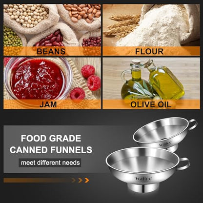 Walfos 2 Pack (4in & 5.5in) Stainless Steel Wide-Mouth Funnel with Handle for Wide and Regular Mason Jars Canning Jars, Wide-Mouth Funnels for Kitchen Use,Transferring Liquid and Dry Ingredients - color: 2pc funnel 5.5+4 inch