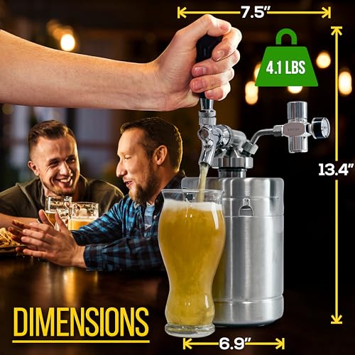 NutriChef Pressurized Beer Mini Keg System, 64oz Stainless Steel Growler Tap, Portable Mini Keg Dispenser Kegerator Kit, Co2 Pressure Regulator Keeps Carbonation for Craft Beer, Draft and Homebrew