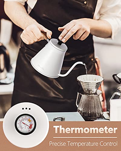 Harriet Gooseneck Kettle with Thermometer for Pour Over Coffee and Tea, 37 fl oz, Stainless Steel, Durable 3-Layer Base, Ideal Spout for Precision Pouring, Compatible with all Stove Tops, White - color: White