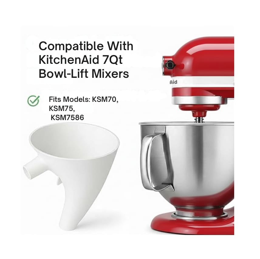 Flour Funnel for KitchenAid Mixer 7Qt Food Grade BPA Free Dishwasher Safe No Mess Baking Tool Easy Pour Accessory ngredients Safely and Easily Fits 7 Quart Bowl Lift Mixers Only - color: 7 QT