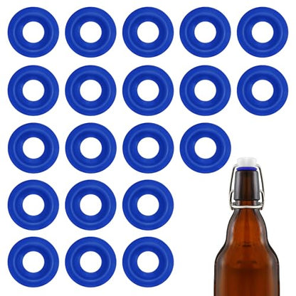 20PCs Dopamine color Silicone Gaskets Washers Seals for Cap Swing Flip Top for Home Brew Beer Soda Bottle Sealing(half cover) (Blue) - color: Blue