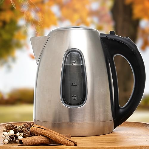 Mixpresso 1.7 Liter Stainless Steel Electric Kettle | Large, portable hot water tea kettle, fast boiling pot, boil-dry protection, auto shut-off, blue Illuminate LED light - color: Stainless Steel 1.7L